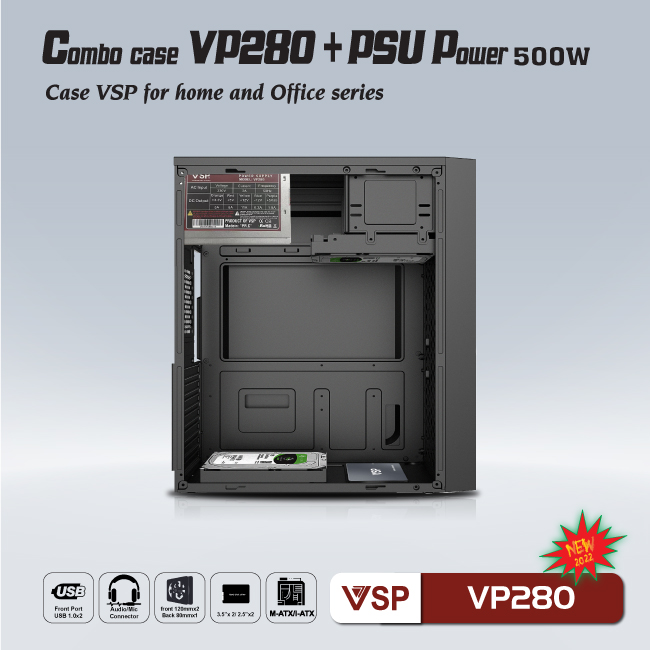 Combo Case văn phòng VP280 có sẵn nguồn 500W